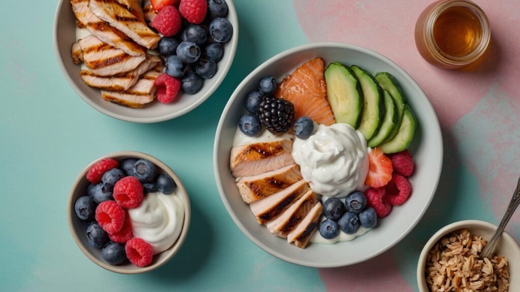 A Powerful Women’s Weight Loss Success Story That Will Inspire You to Start Today 4 Leonardo Kino XL Top view of clean balanced meals Greek yogurt 0